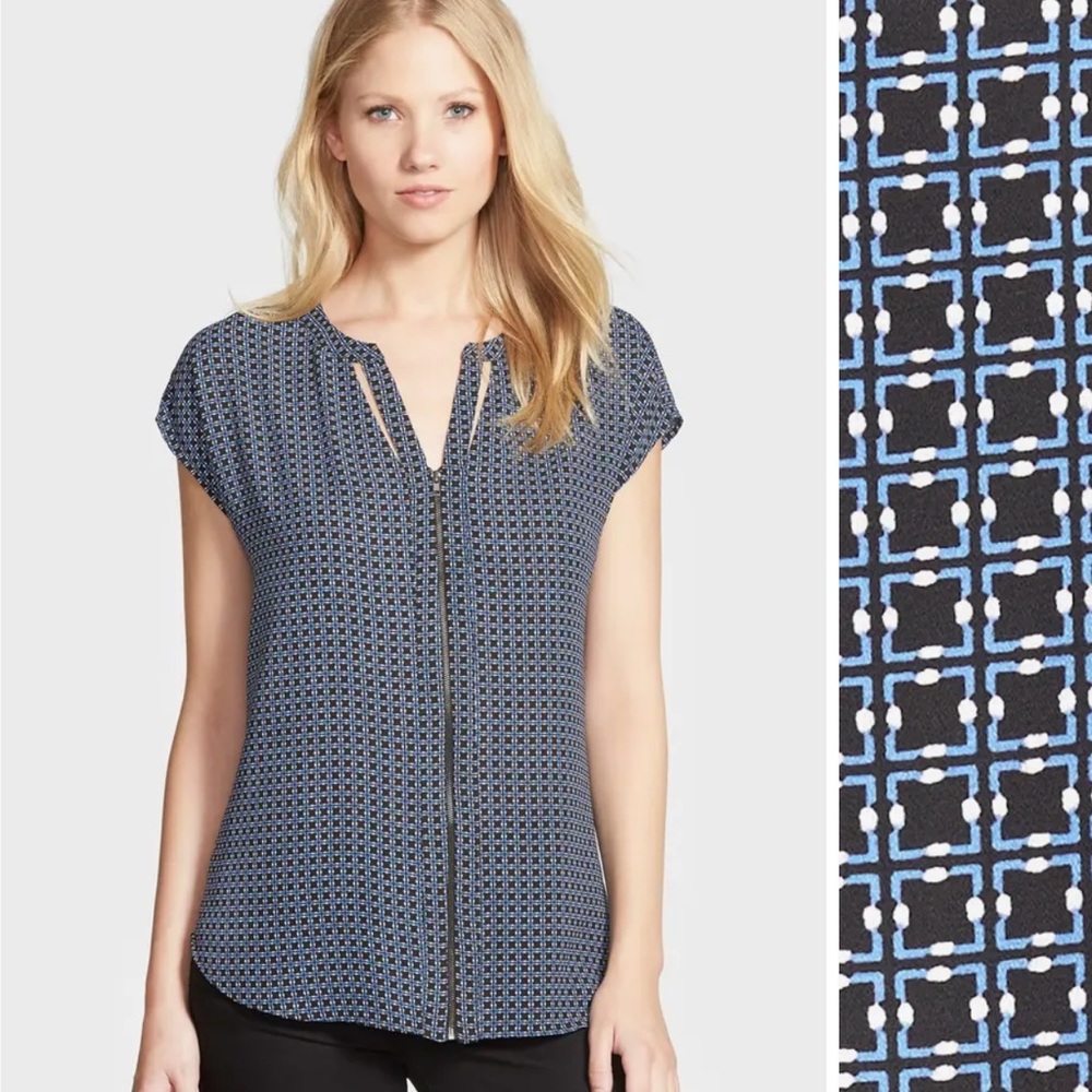 PLEIONE For Anthropologie Blue Zip Front Top